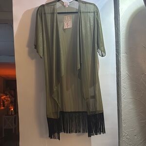 LuLaRoe Olive Green Sheer Cape with Black Fringe